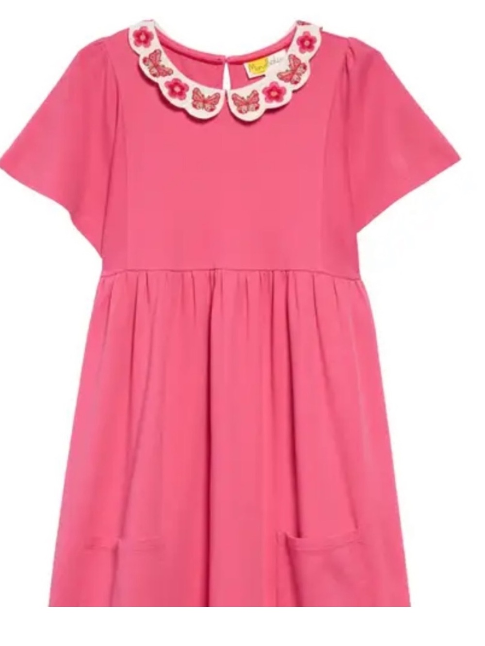 Mini Boden Bright Pink Dress with Embroidered Butterfly Collar